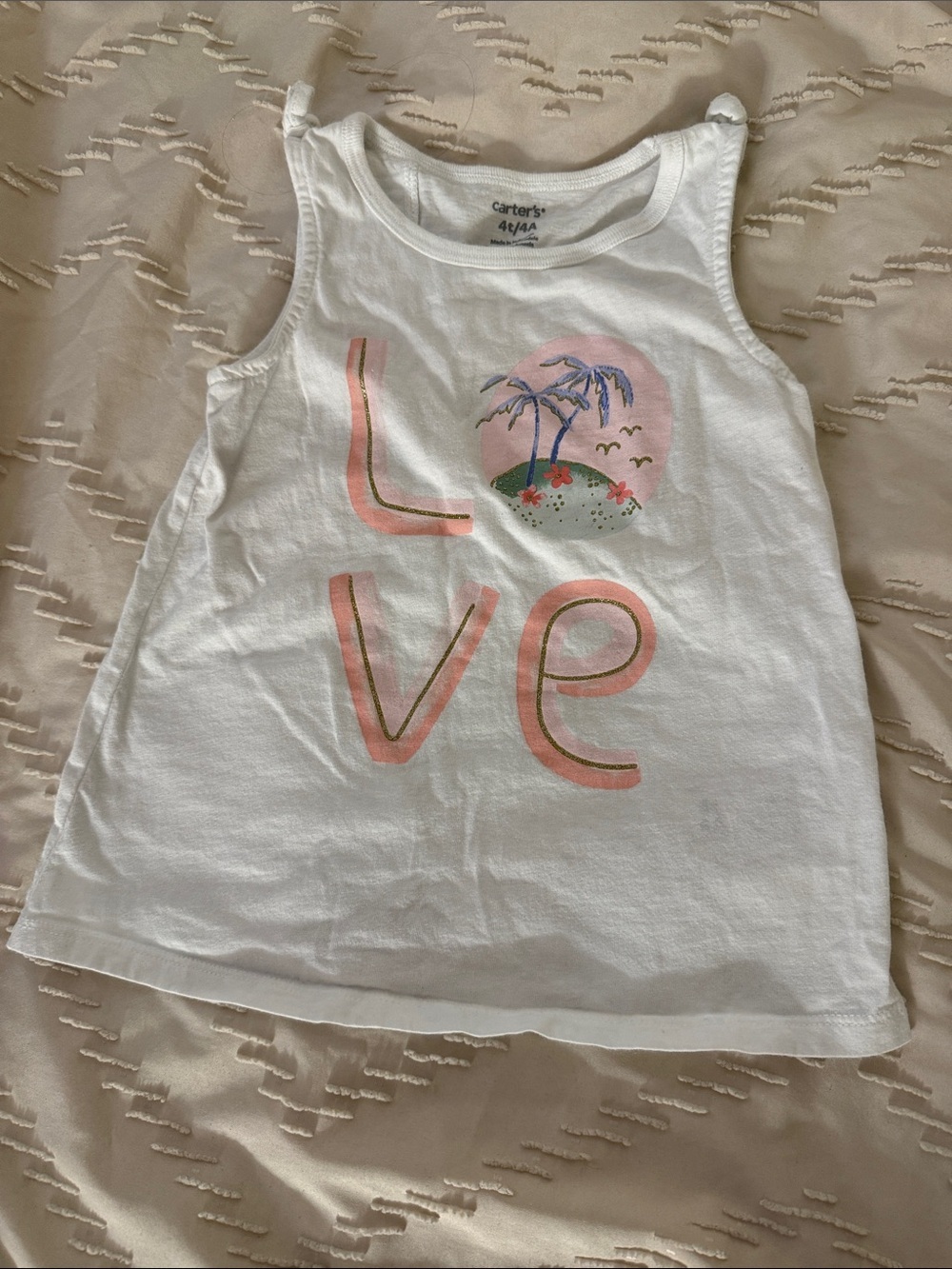 Carter's White Tank Top with Pink and Green Palm Graphic - Kids